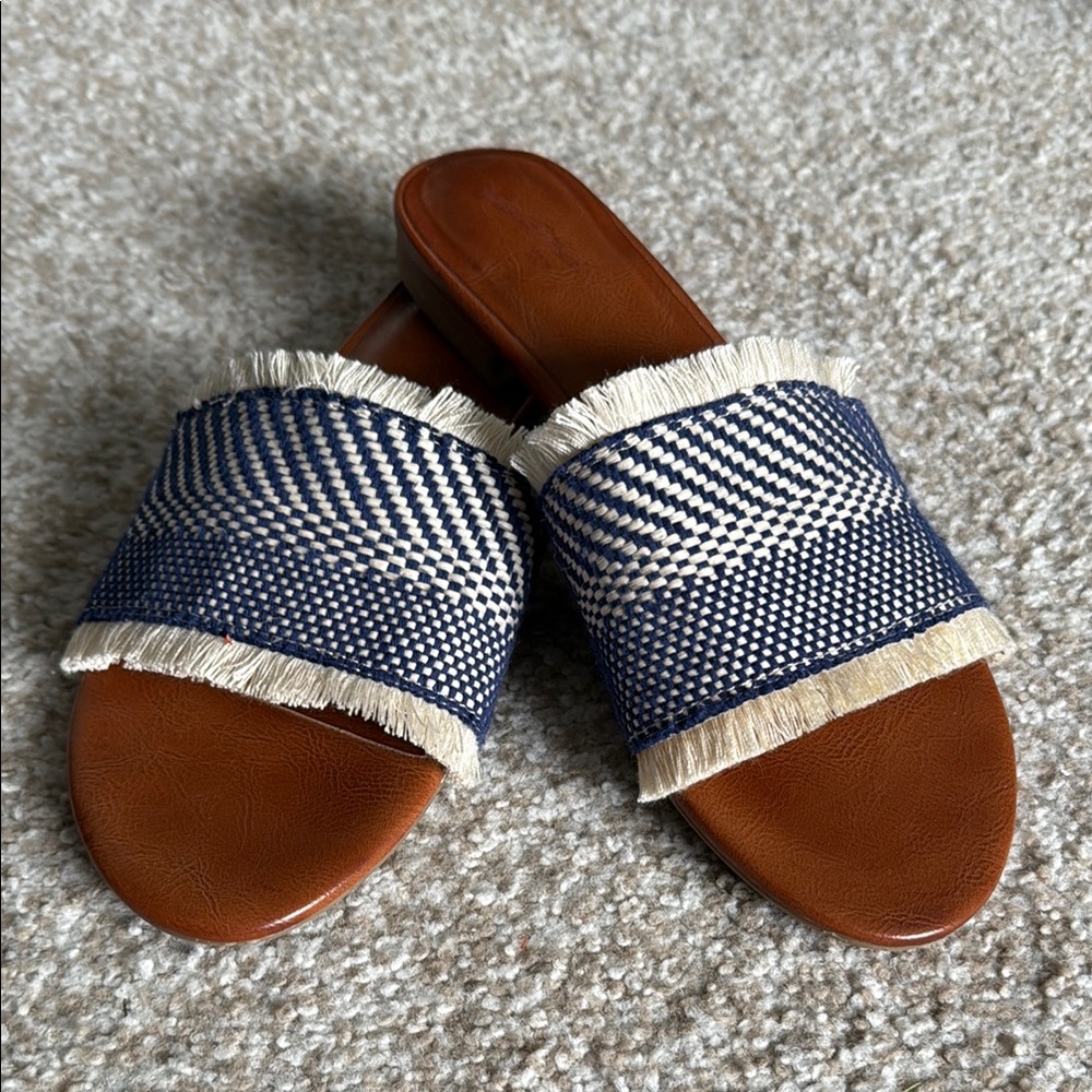 Woven Blue and Cream Sandals